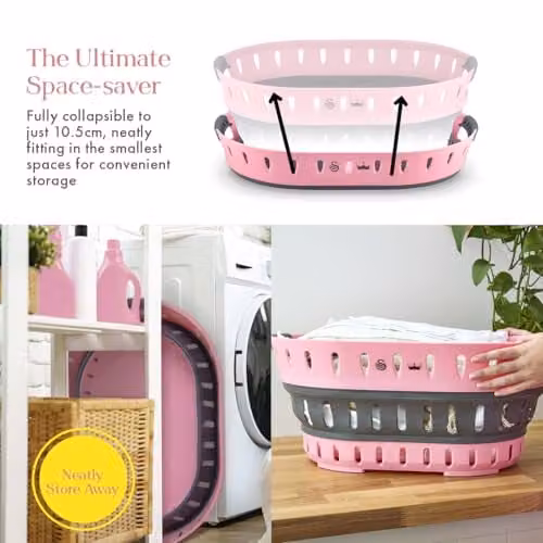 Swan x Lynsey TV's Queen of Clean 60L Collapsible Laundry Basket with Soft Grip Handles, Pink and Grey, SWLC9002QOCN – 3