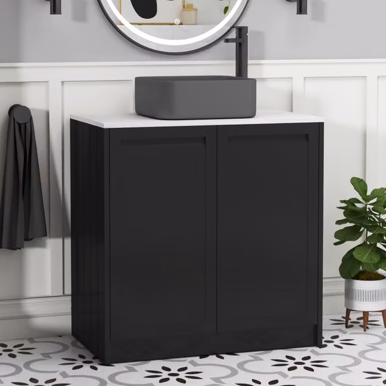 Royal Bathrooms Elmore 800mm Matt Nocturne Black Floor Standing 2 Door Vanity Unit with Art Square Basin
