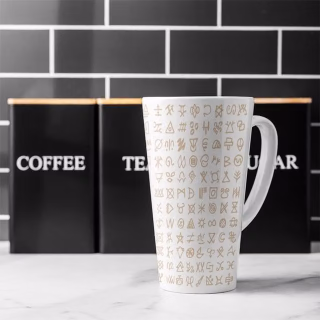 Viking Ritual Symbols Latte Mug in Brown and White