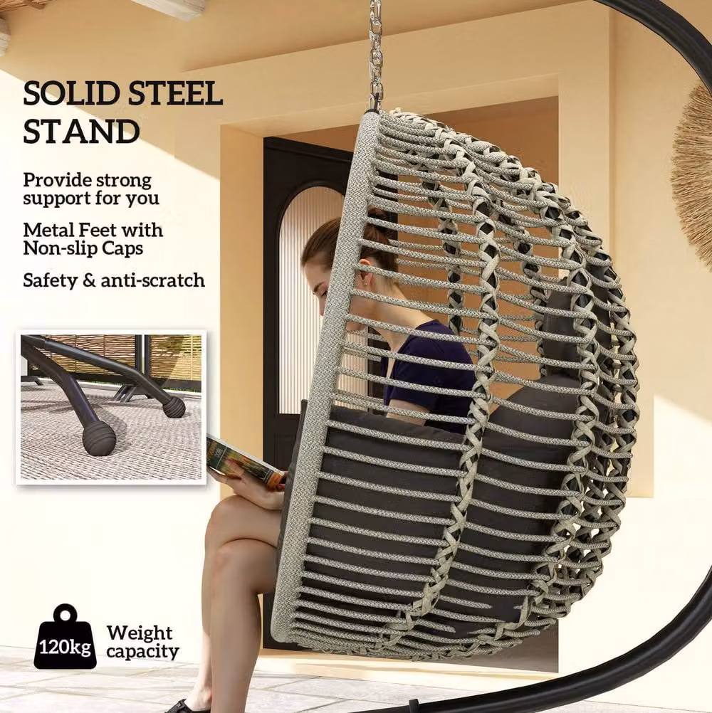 STILVORA Egg Chair with Stand and Foldable Fabric Seat in Grey – 4