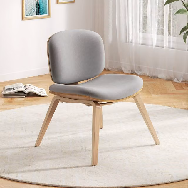 Costway Modern Grey Fabric Dining Chair with Wood Legs