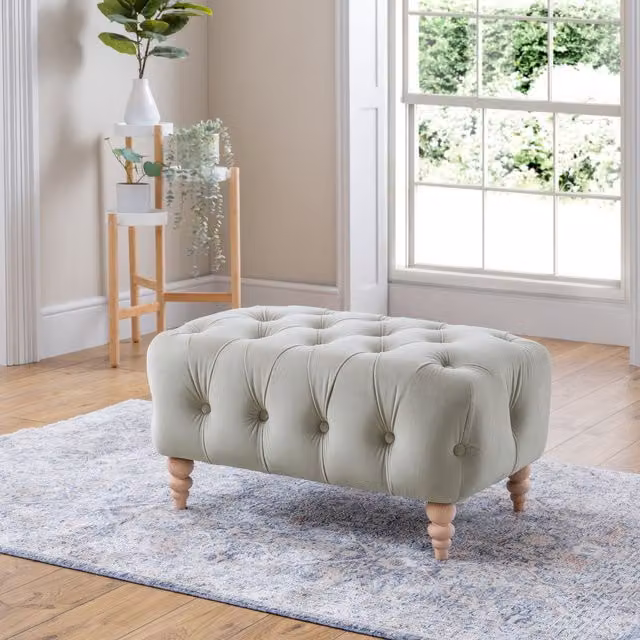 FurnitureboxUK Olivia Upholstered Velvet Footstool in Grey and White