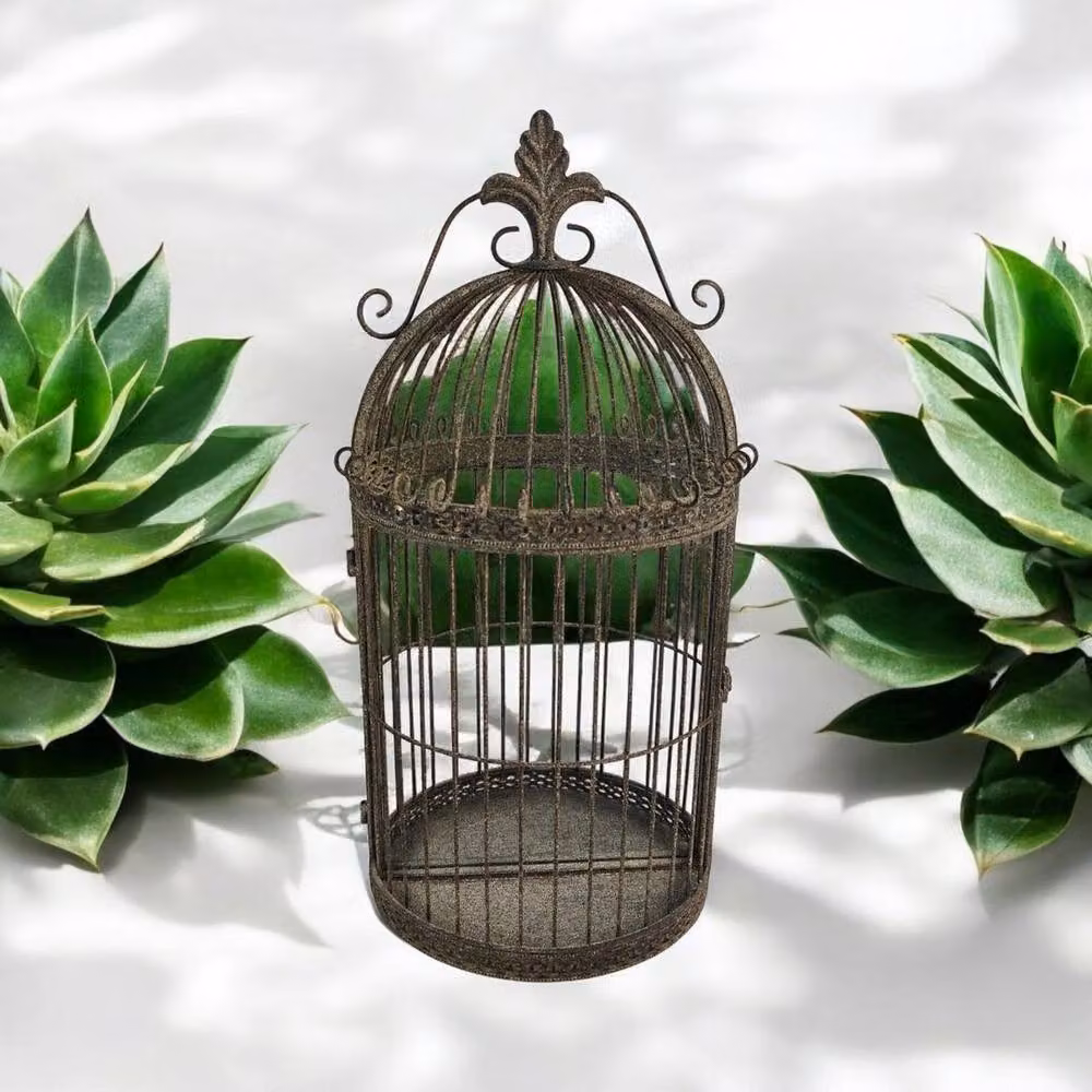 Minster Garden Mirror Cage in Antique Brown Metal, W: 32 cm, H: 63 cm, D: 17 cm – 4