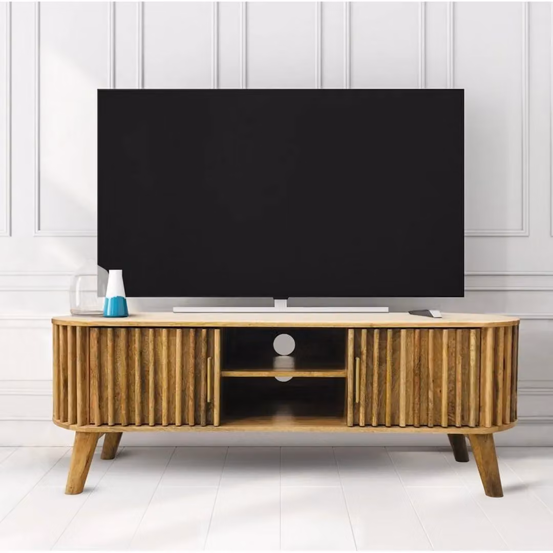 Jaipur Furniture Ltd Slated Mango Wood TV Unit in Brown, W135 x D40 x H50 cm – 3