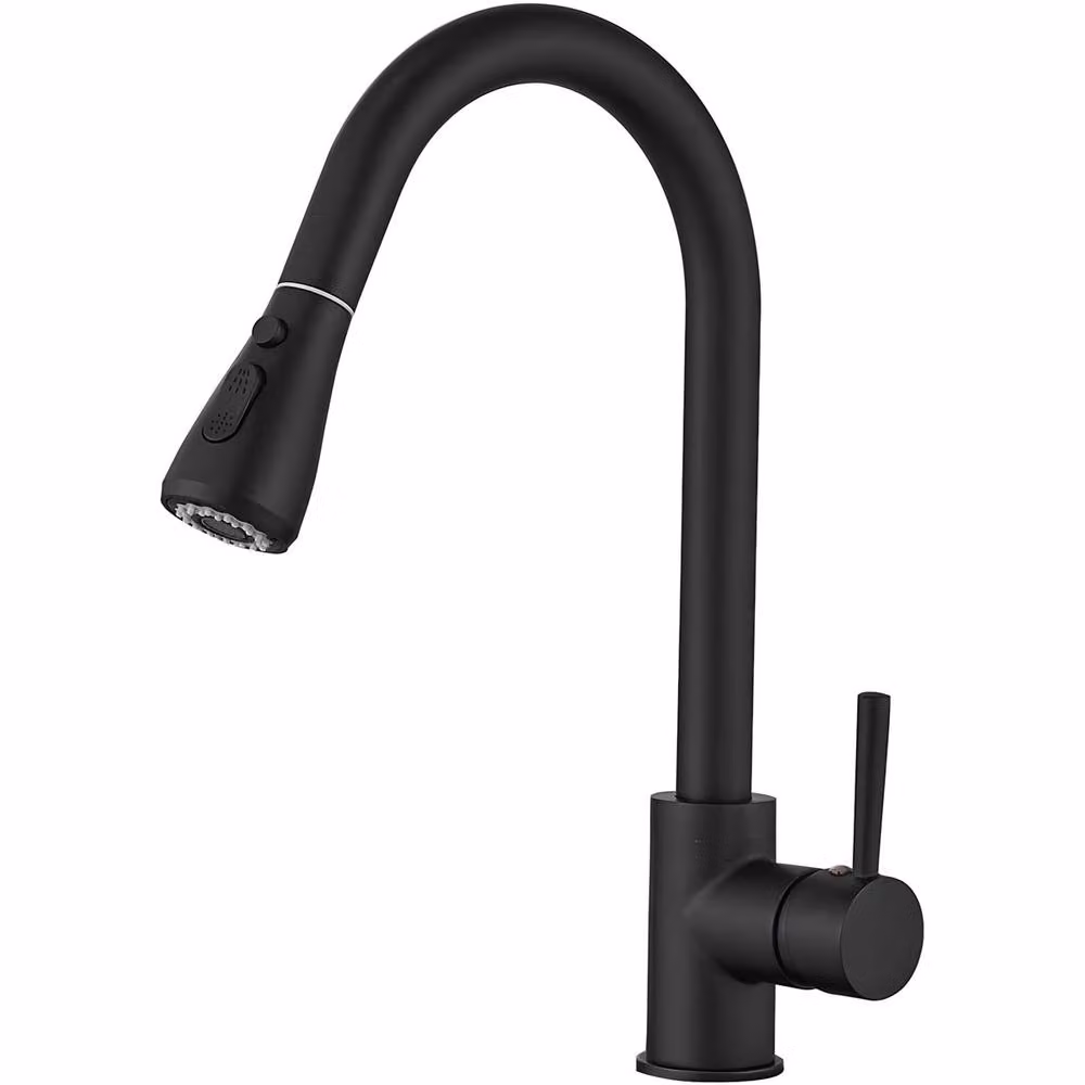Heable Matte Black Single-Lever Pull-Down Kitchen Mixer Tap with Spray Function and Swivel Spout – 4