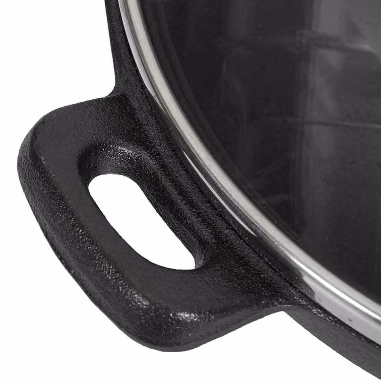 NESTLUNE Non-stick Cast Iron Deep Stir Frying Wok in Black, Diameter: 30 cm, Height: 9 cm