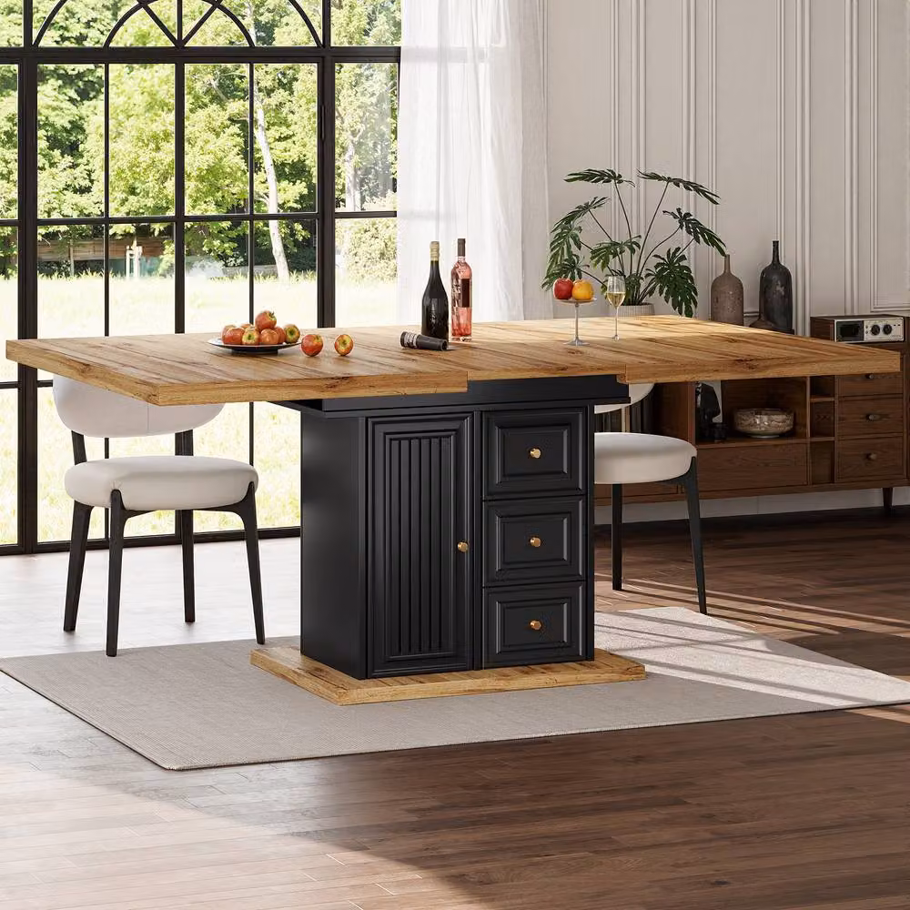 BTM Extendable Rectangular Dining Table in Black with Butterfly Leaf for 6 People – 2