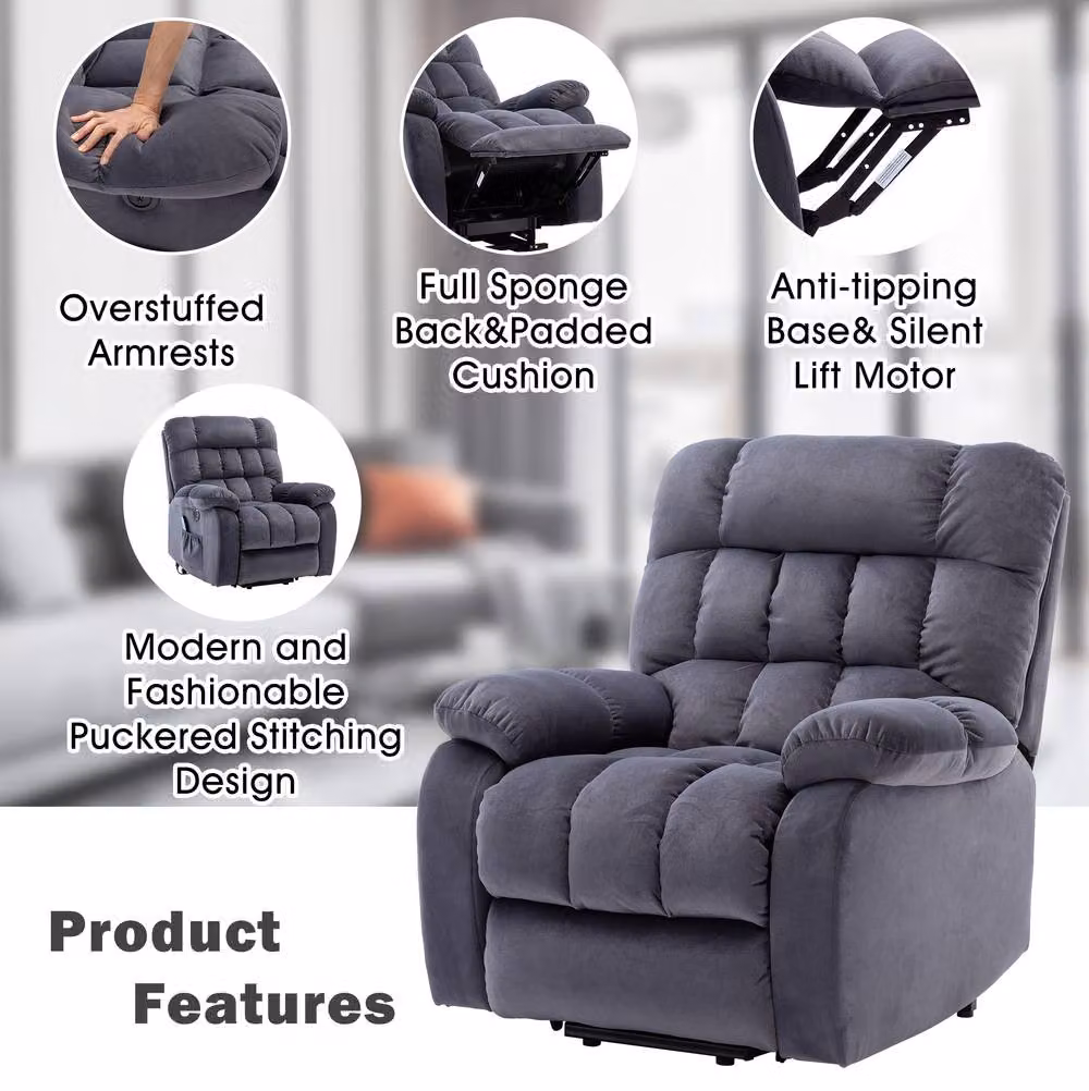 STILVORA Electric Lift Recliner Chair with Massage, Heat and USB in Grey Fabric – 5