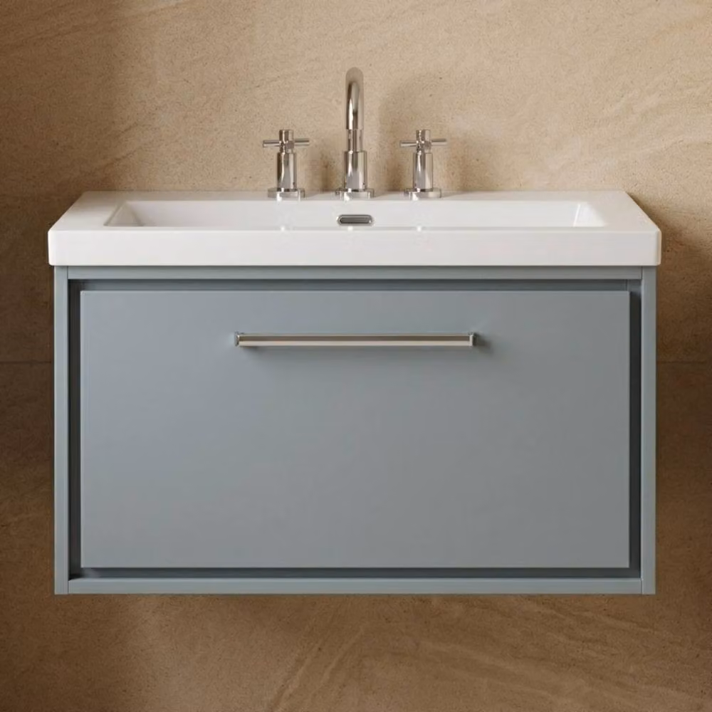 Balterley Modern Wall Hung Fireclay Bathroom Basin with 1 Soft Close Drawer, Grey, Width: 80 cm – 3