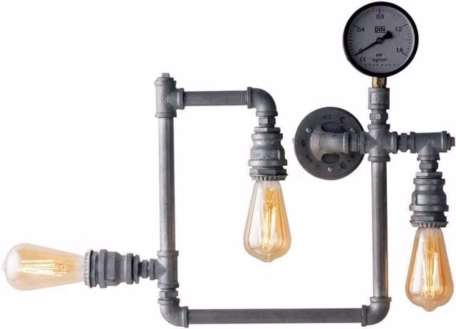 Netlighting Amarcord Industrial Multi Arm Flush Ceiling Lamp in Grey with E27 Metal Pipe Effect