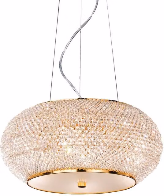 Ideal Lux Pasha 6 Light Crystal Ceiling Pendant in Gold/Brass