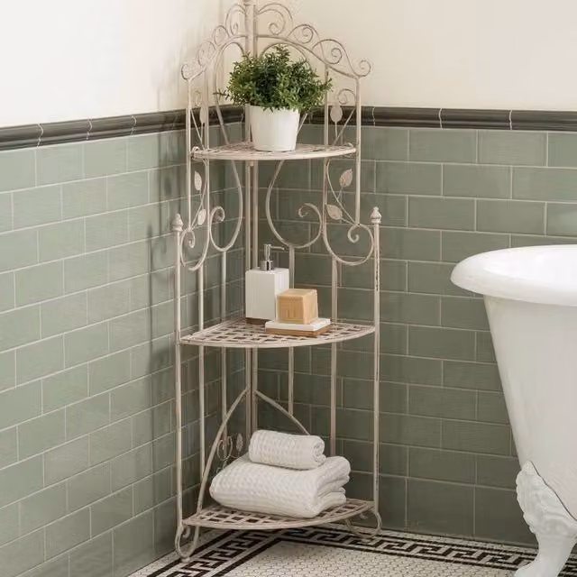 Wyld and Coco 3-Tier Lacquered Metal Shelving Unit in White, Retro Free-Standing Storage for Bathroom or Living Room