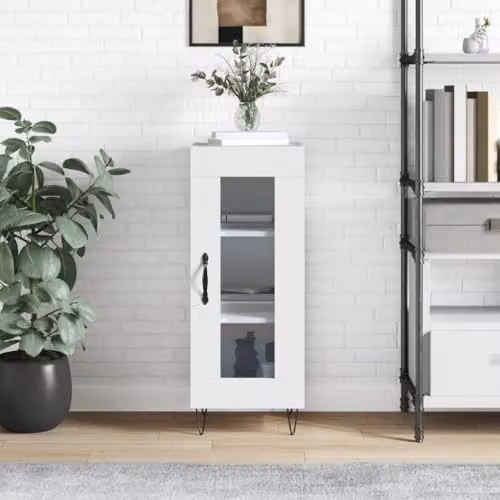 vidaXL Modern White Sideboard in Engineered Wood with Glass, W/D/H: 34.5 x 34.0 x 90.0 cm – 2