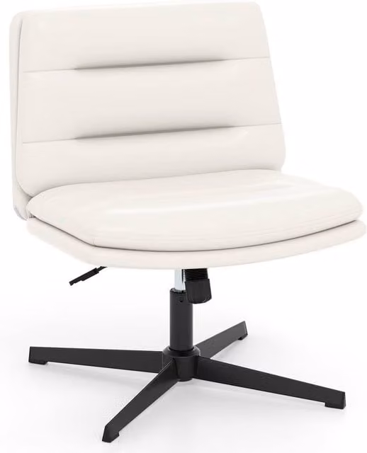 Gymax Height Adjustable Mid-Back Cross Legged Makeup Vanity Chair in White