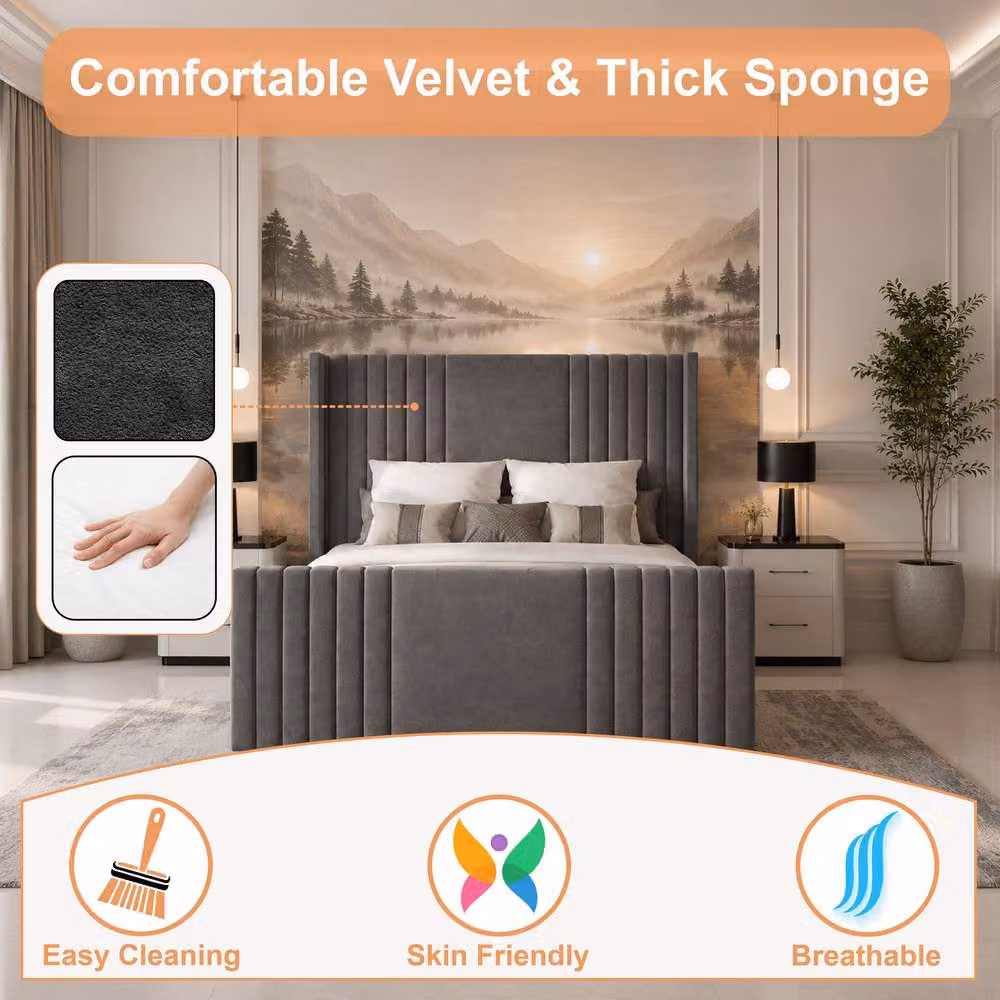 Soft Snooze Beds Luxury Silver Velvet Upholstered Divan Bed Set with Mattress and Headboard, W/D/H: 120 x 200 cm – 4