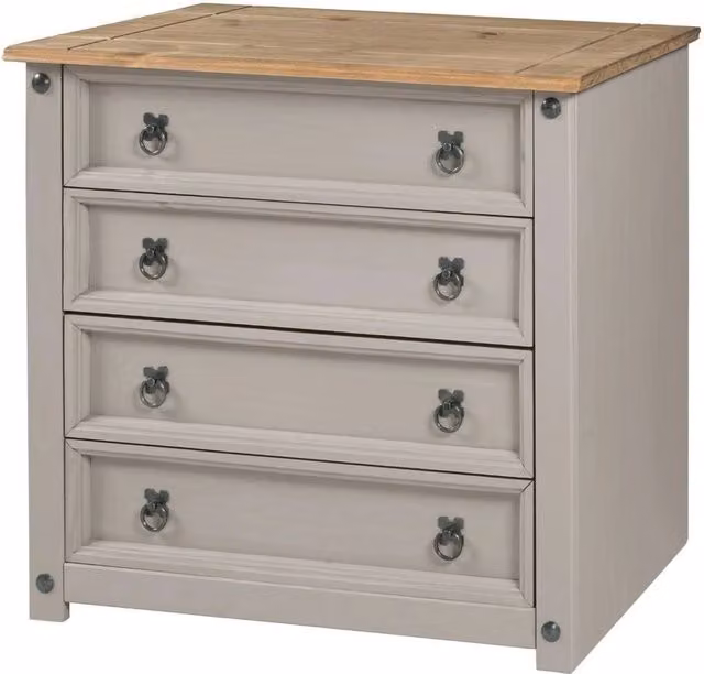 PAWNORA 4 Drawer Chest of Drawers in Grey Rustic Pine and Metal