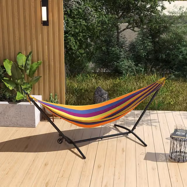 Outsunny Adjustable Hammock Stand with Castors in Black