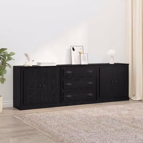 vidaXL Set of 3 Modern Sideboards in Black, W/D/H: 210 x 43.22 x 67.5 cm – 2