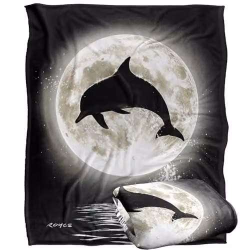 JQ Licensing Royce Mcclure Dolphin Moon Silhouette Super Soft Fleece Throw Blanket in White, W/D/H: 152 x 127 cm – 1