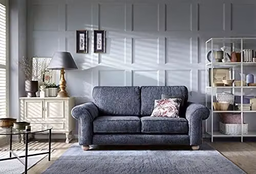 Abakus Direct Ingrid 2 Seater Sofa in Dark Blue Braided Chenille Fabric, W/D/H: 194 x 95 x 90 cm