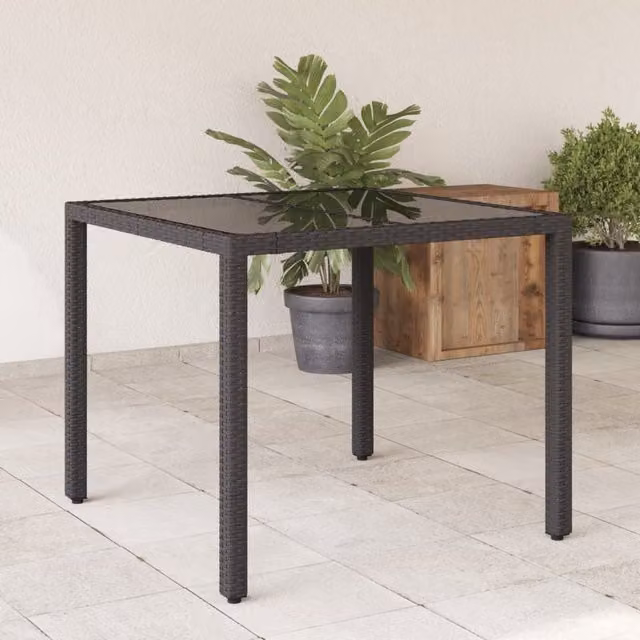 Berkfield Home Modern Garden Table with Glass Top in Black, W/D/H: 90 x 90 x 75 cm
