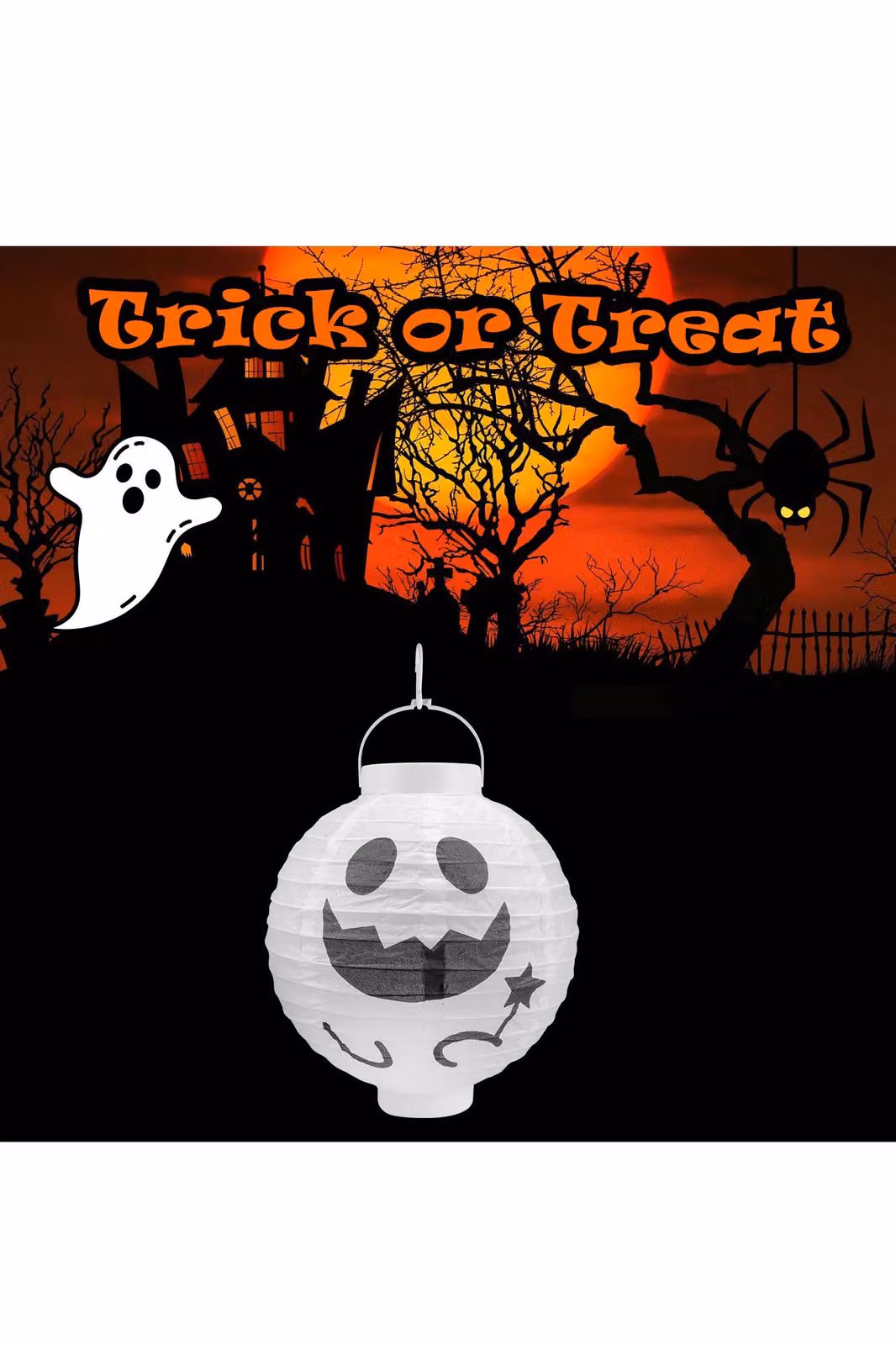 VFM e-Store Halloween Paper Lantern Pumpkin in White, 20cm – 3