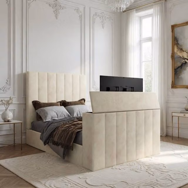 KDMD Argyll Bespoke Upholstered Velvet Bed Frame in Cream, Super King Size, W/D/H: 200 x 152 x 189 cm