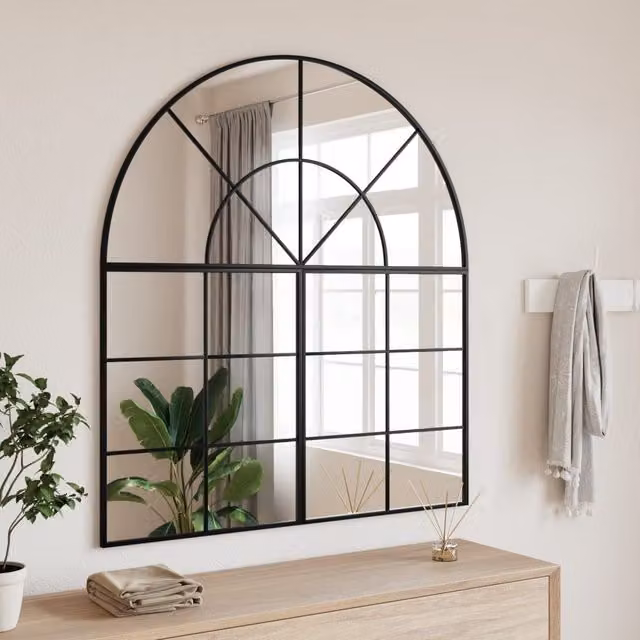Berkfield Home Minimalist Black Metal and Glass Wall Mirror W: 100 cm, H: 110 cm – 1