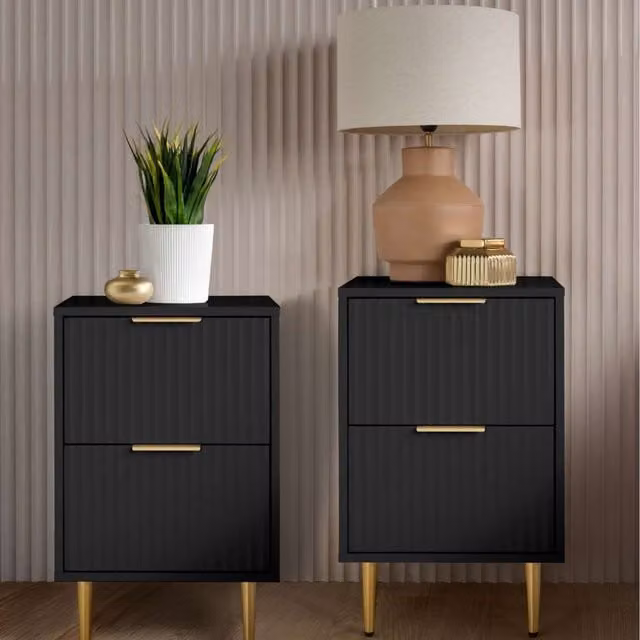 Birlea Modern Black and Gold Metal Bedside Tables