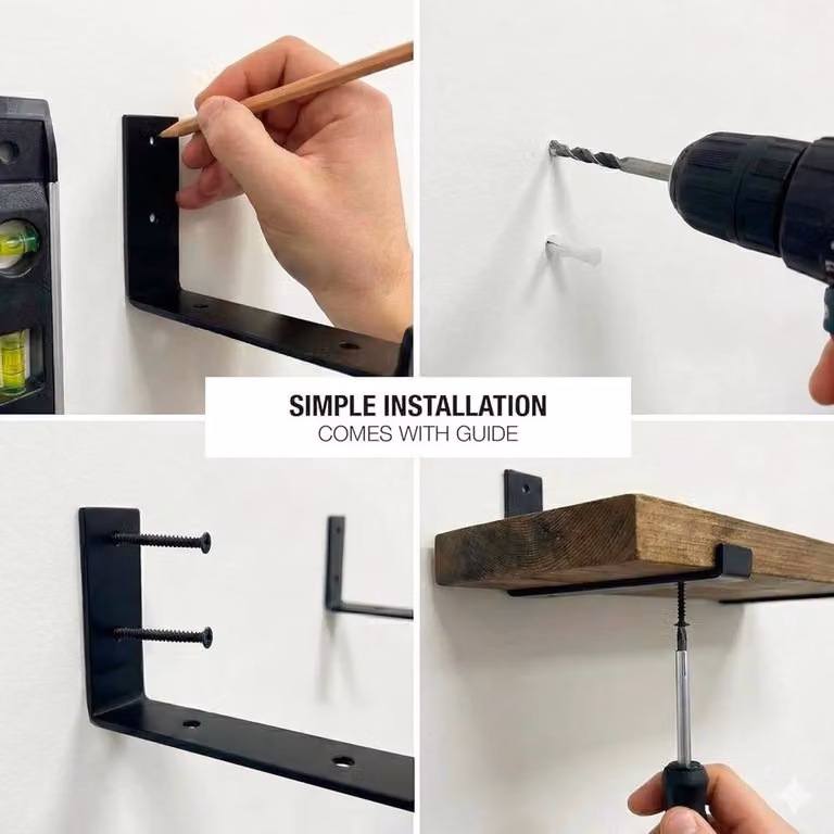 FLAVORA 8-Piece Heavy Duty Scaffold Board Shelf Brackets, Matt Black, W: 1000 cm, D: 52 cm