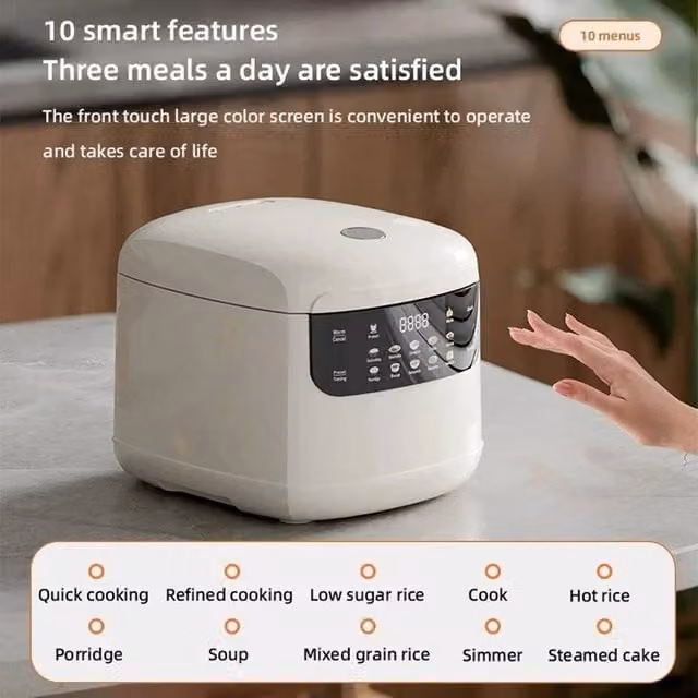 NESTLUNE Portable Electric Rice Steaming Pot with 10 Preset Programs and Timer, White
