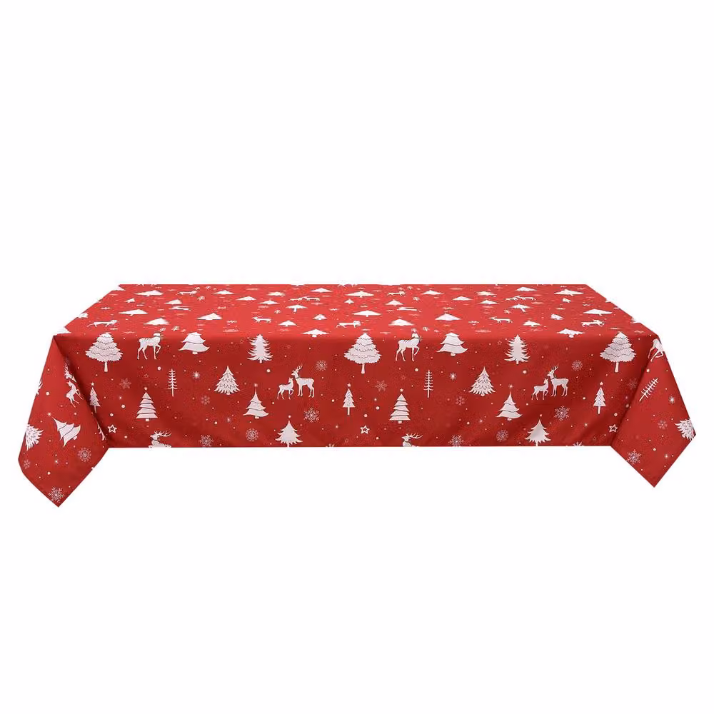 London Boutique Red Christmas Tablecloth, Waterproof and Washable Rectangular Table Cover, W: 137.16 cm, D: 274.32 cm – 2