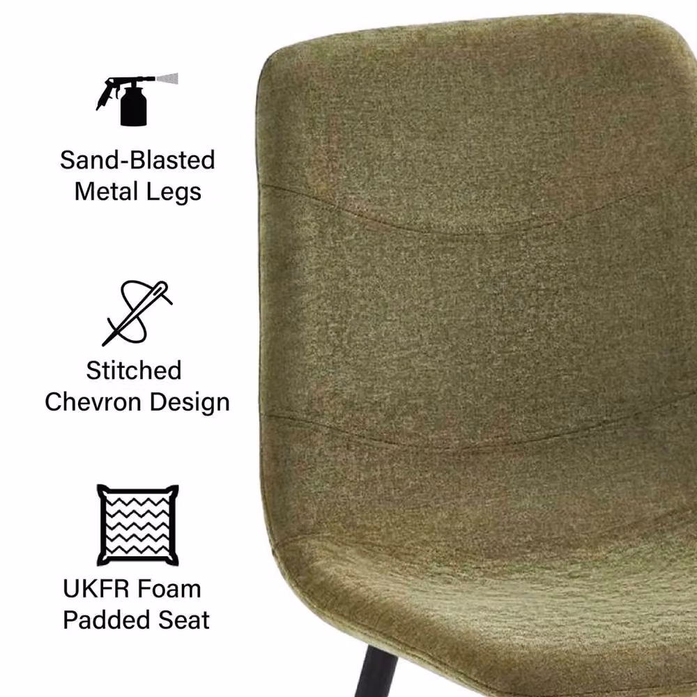 ERGOVEXA Pack of 2 Light Green Fabric and Sand Blasted Metal Dining Chairs – 3