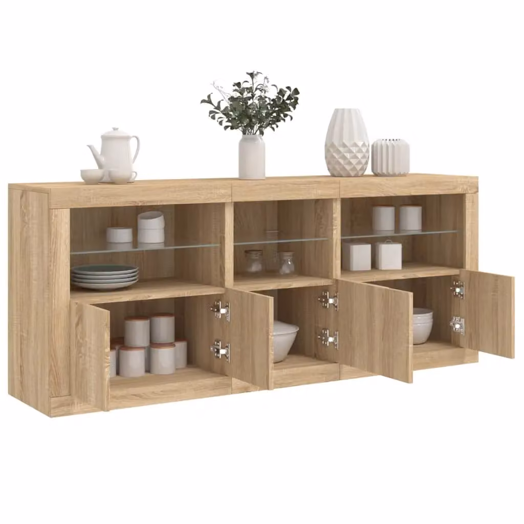 Berkfield Home Modern Sideboard with Integrated LED Lights in Sonoma Oak Brown, W/D/H: 162 x 37 x 67 cm – 2