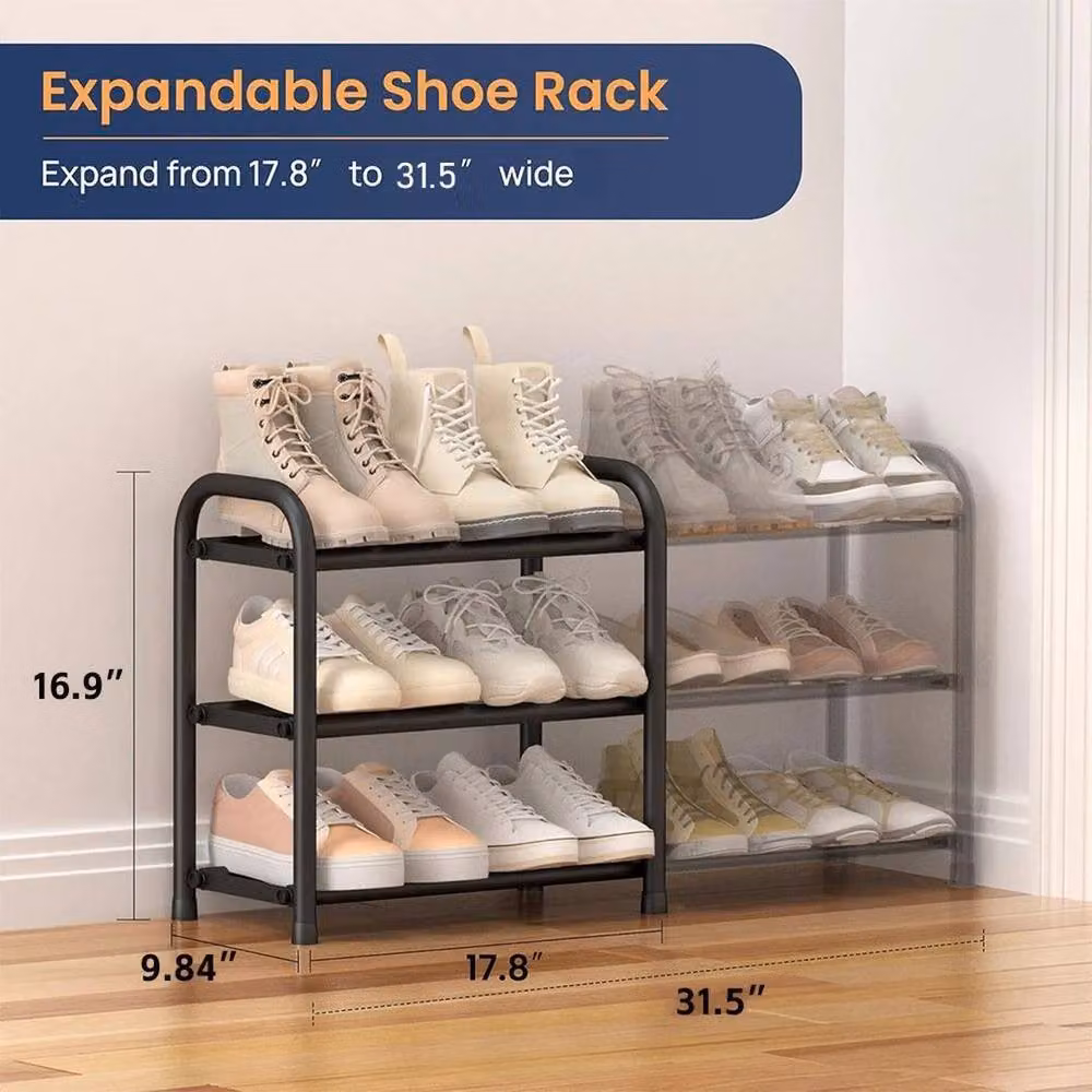 KORVIXA 3-Tier Adjustable Metal Shoe Rack in Black, Width: 50 cm – 3