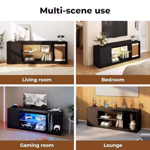 Levede Modern Black LED TV Stand with Glass Shelves and Remote Control, W: 145 cm, H: 52.5 cm, D: 40 cm – 6