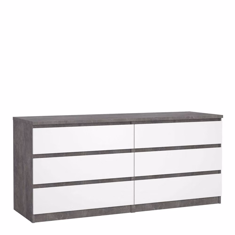 Wyld Haus Budapest Wide 6 Drawer Chest in White and Concrete Effect – 2
