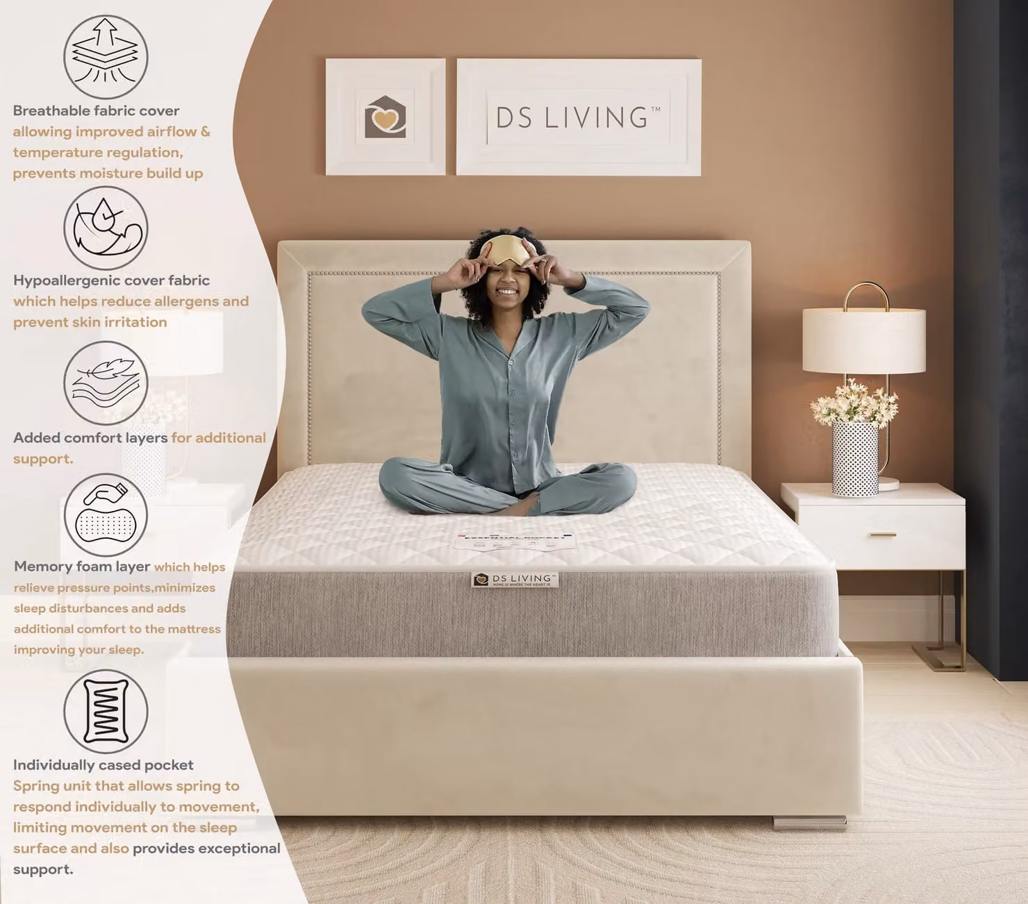 DS Living Elevate Memory Hybrid Essentials Mattress in Grey, W/D/H: 90 x 200 cm – 5