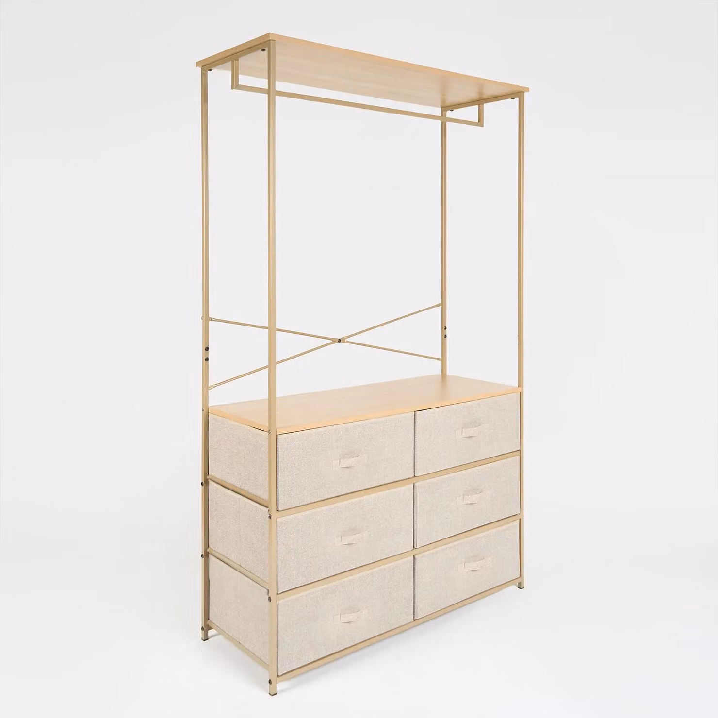 OHS 6 Drawer Wardrobe with Clothes Rail and Storage Organiser in Beige – 2