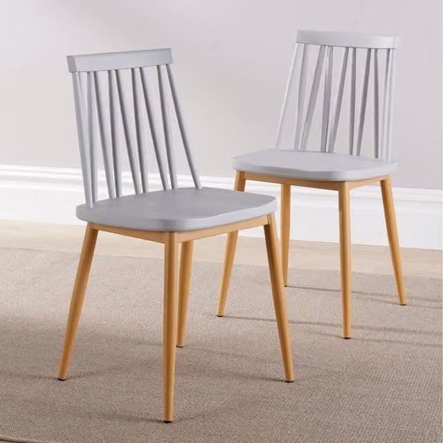Home Source Pair of Lucy Scandinavian Dining Chairs in Grey Synthetic Leather with Metal Legs