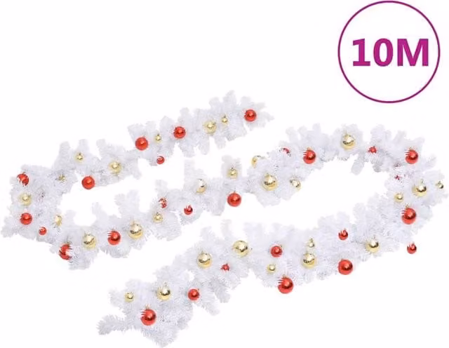 Berkfield Home White Christmas Garland Decorated with Baubles, 10 m