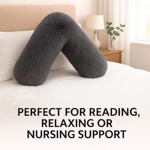 Nightzone Teddy V Shaped Maternity Pillow and Fleece Cover in Charcoal Grey for Neck and Back Support – 5