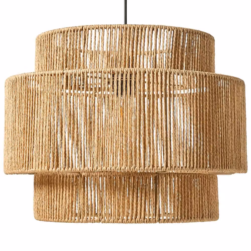 Wyld and Coco Boho Natural Paper Rope Pendant Lamp with Matte Black Metal Base – 2