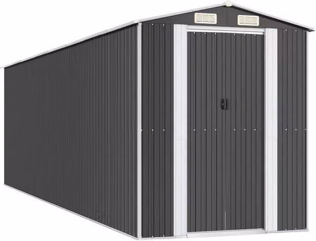 Berkfield Home Anthracite and Black Galvanised Steel Garden Shed with Sliding Gable Doors and Side Vent, W/D/H: 192 x 689 x 223 cm