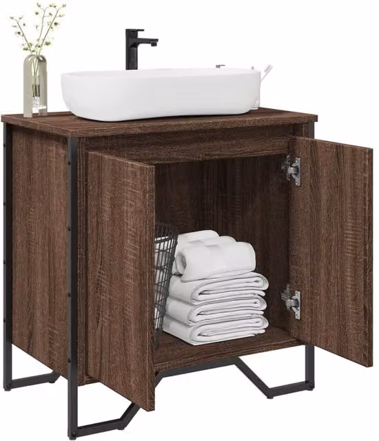 Berkfield Home Brown Oak Wall Mounted Bathroom Sink Cabinet, W/D/H: 60 x 35 x 60 cm