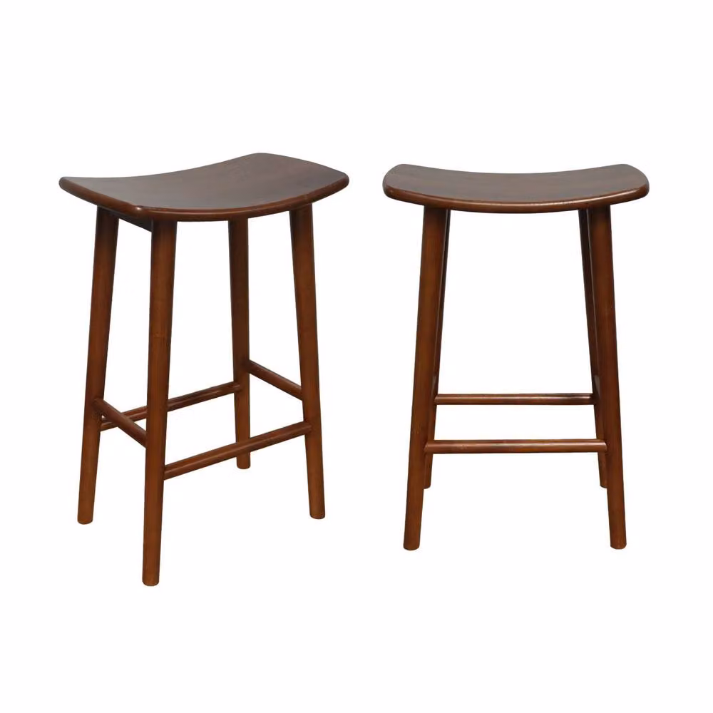 sweeek Set of 2 Vintage Rubberwood Bar Stools in Dark Brown, H 66 cm x W 31 cm x D 46 cm – 2
