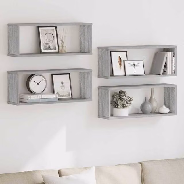 Berkfield Home Wall Cube Shelves, 4 Piece Set in Grey Sonoma, W: 60 cm, D: 15 cm, H: 23 cm