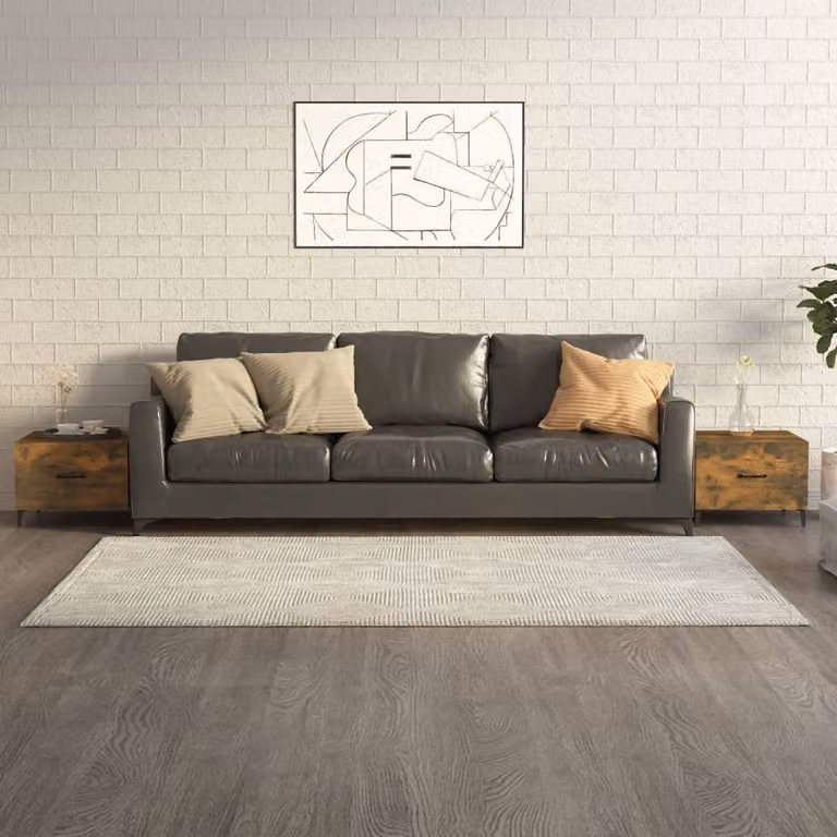 Berkfield Home Set of 2 Smoked Oak Coffee Tables with Metal Legs, Brown, W/D/H: 50 x 50 x 40 cm