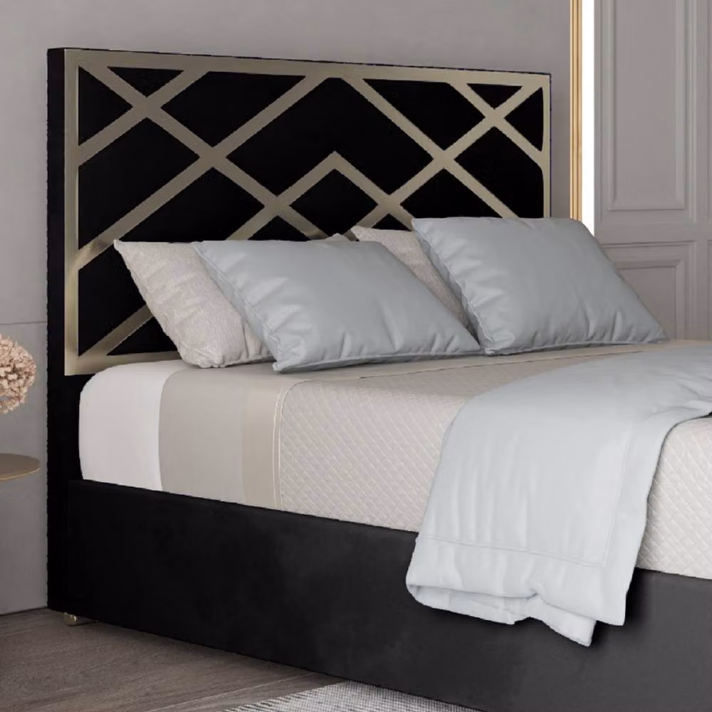 KDMD Wolferton Upholstered Velvet Designer Bed Frame with Metal Accents, W/D/H: 140 x 200 cm – 3