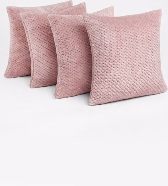 Brentfords Set of 4 Waffle Fleece Square Cushion Covers in Pink, W/D/H: 45 x 45 x 45 cm